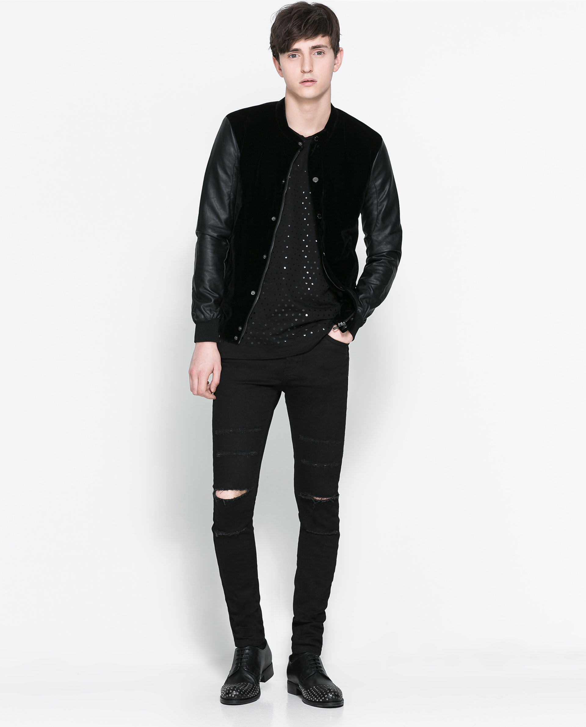 Zara Faux Leather and Velour Jacket in Black for Men | Lyst