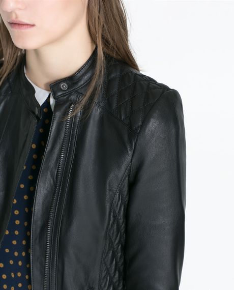Zara Quilted Leather Jacket in Black