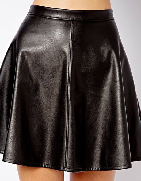 Asos New Look Leather Look Skater Skirt In Black Lyst 6167