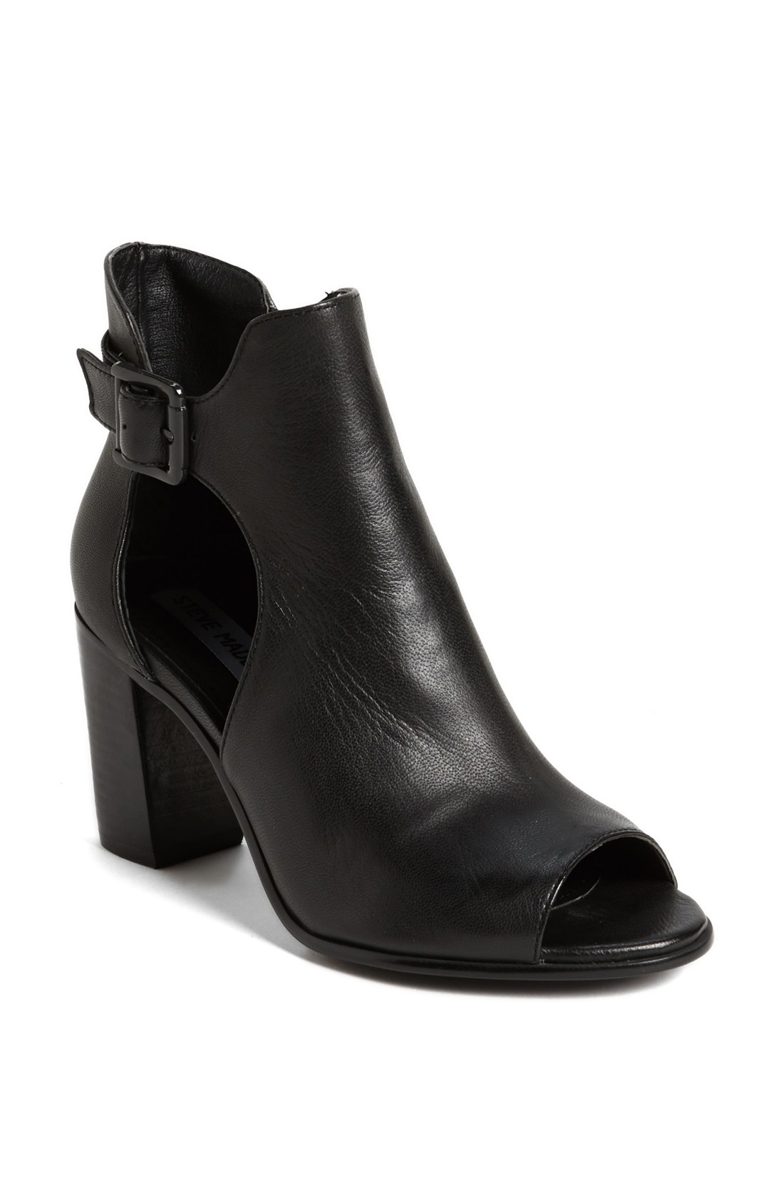 Steve Madden Nextstar Peep Toe Bootie in Black (Black Leather) | Lyst