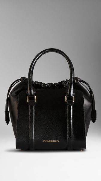 Burberry Small Patent London Leather Tote Bag in Black
