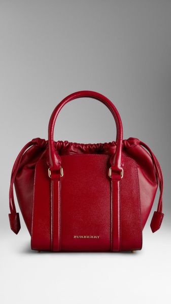Burberry Small Patent London Leather Tote Bag in Red (deep red) | Lyst