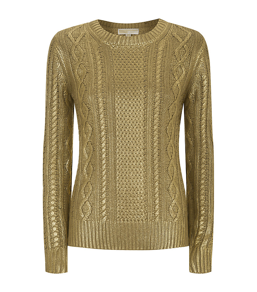 Michael Michael Kors Metallic Cable Knit Sweater in Beige (camel) Lyst