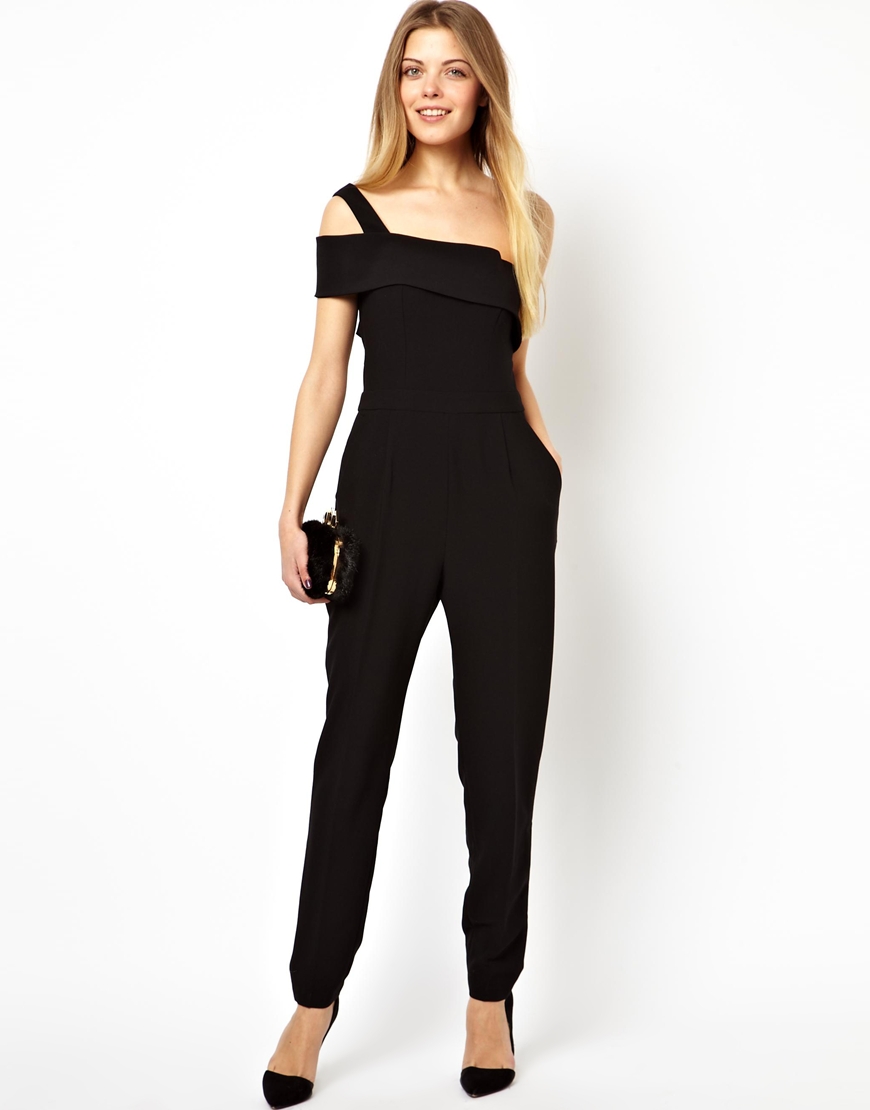 Asos Jumpsuit With One Shoulder in Black | Lyst
