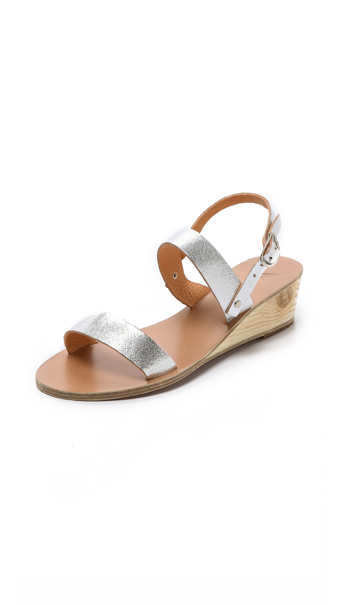 Ancient Greek Sandals Clio Wedge Sandals in Silver (Cracked Silver ...