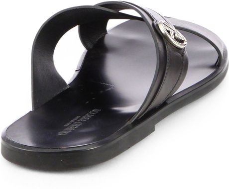 Giorgio Armani Leather Logo Sandals in Black for Men | Lyst
