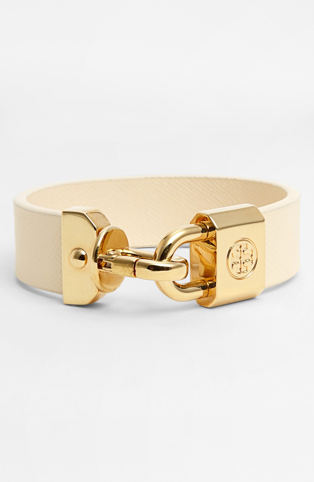 Tory Burch Basics Logo Leather Bracelet in White (Vanilla Cream/ Gold