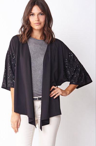 Forever 21 Sequined Kimono Cardigan Love 21 in Black