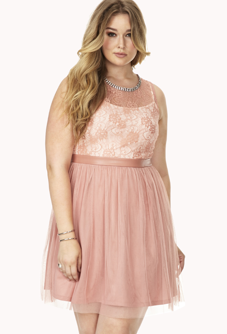 Forever 21 Party Hour Lace Tulle Dress in Brown (Mauve)