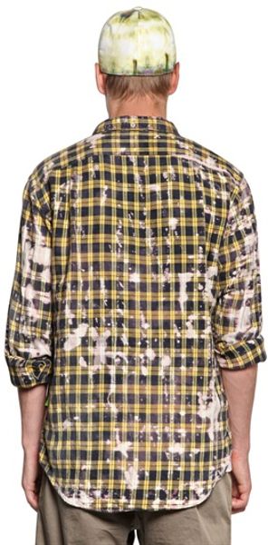 Msgm Bleached Checked Cotton Flannel Shirt in Yellow for ...