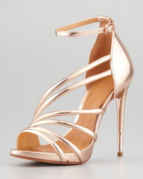 Schutz Adeline Strappy Metallic Sandal Frappe in Gold (FRAPPE) - Lyst