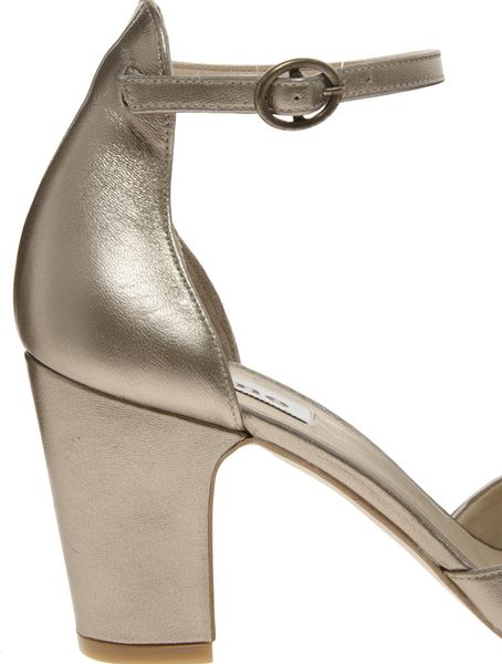 Dune Dawn Leather Ankle Strap Heeled Shoes in Gold | Lyst