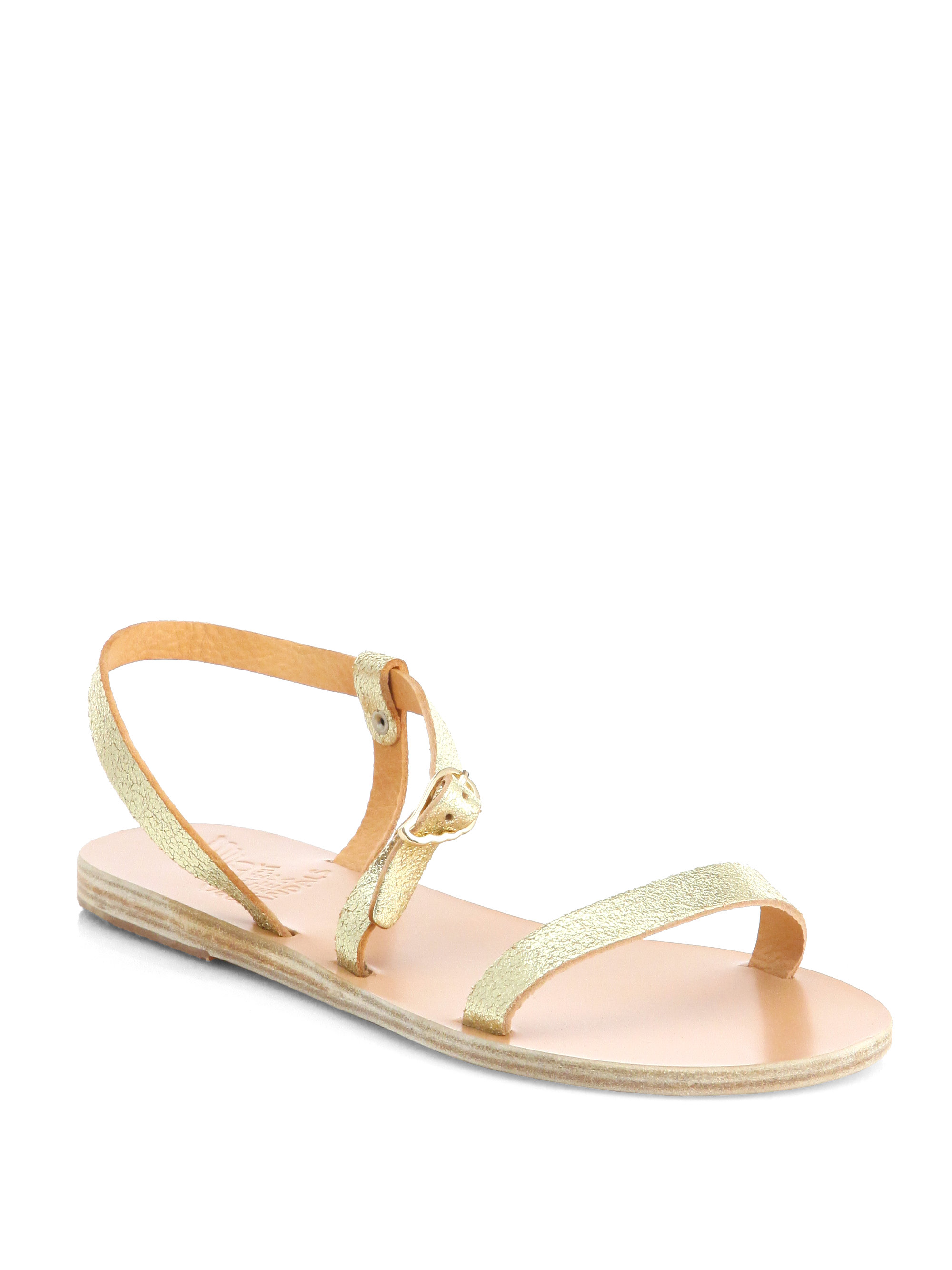 Ancient Greek Sandals Noive Crackled Metallic Leather Sandals in Gold ...