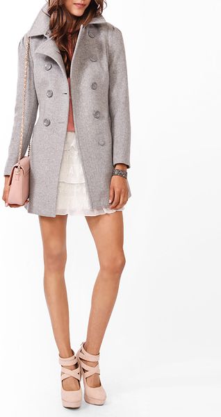 Forever 21 Wool Blend Pea Coat in Gray (Grey) | Lyst