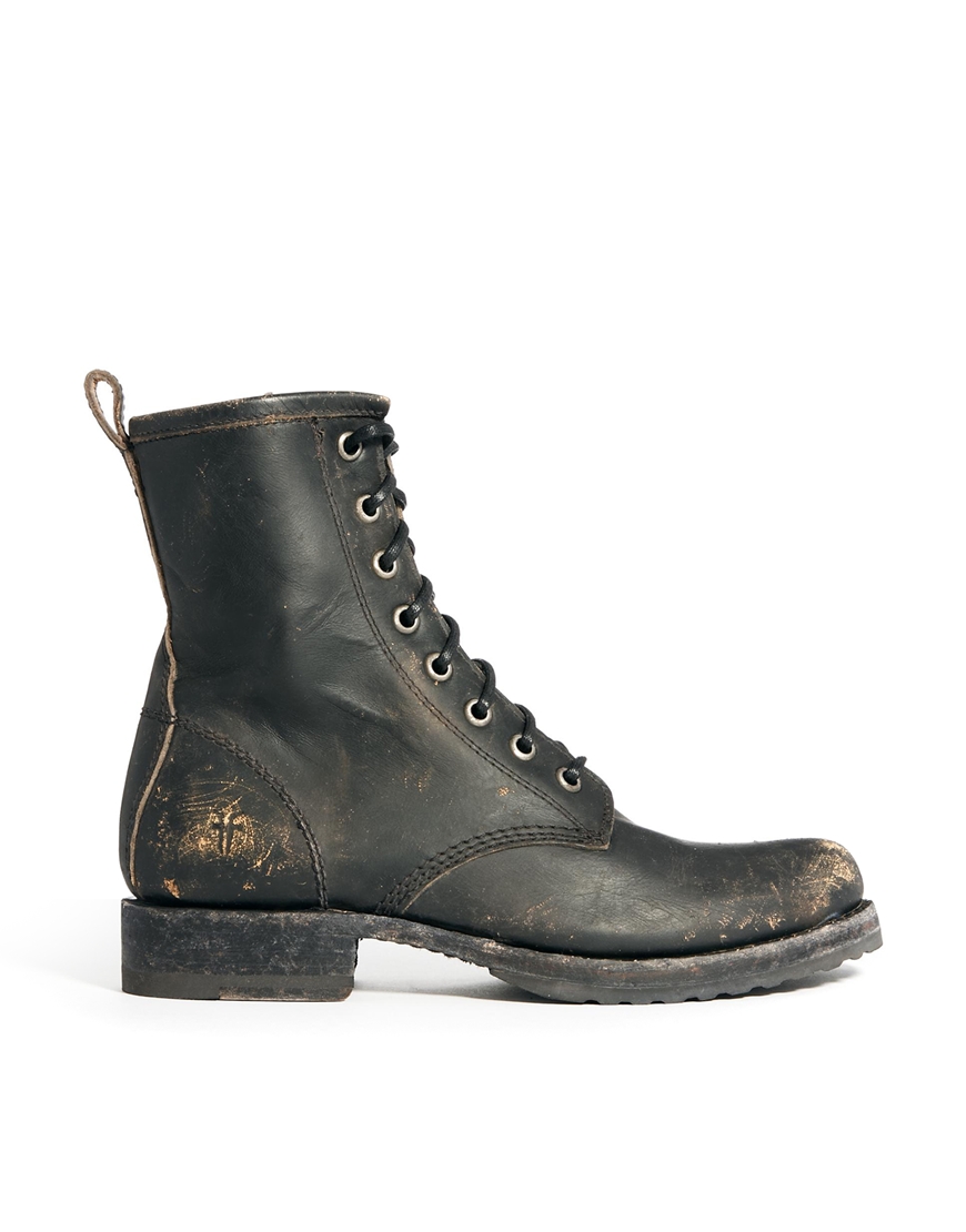 black frye boots frye combat lace up boots in black lyst black frye boots frye combat lace up boots in black lyst