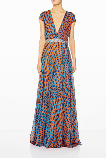 Issa Navy Pattern Waisted Maxi Dress in Multicolor