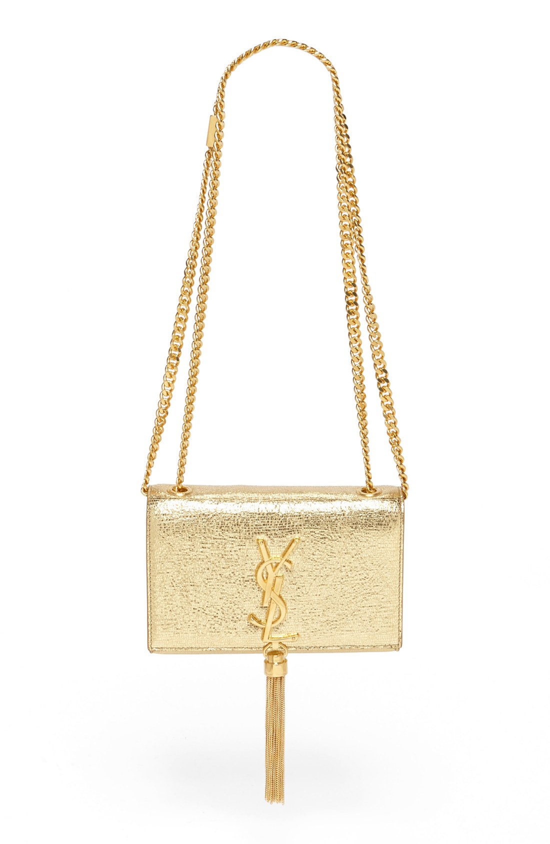 Saint Laurent Cassandre Small Metallic Leather Crossbody Bag in Gold (Oro) | Lyst