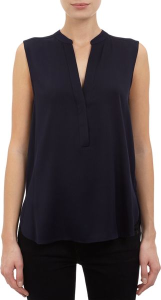 sleeveless navy blue blouse