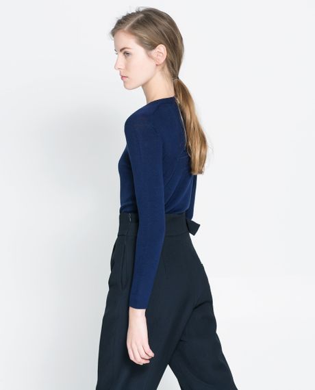 Zara Sweater with Zip At The Back in Blue (Navy blue) | Lyst