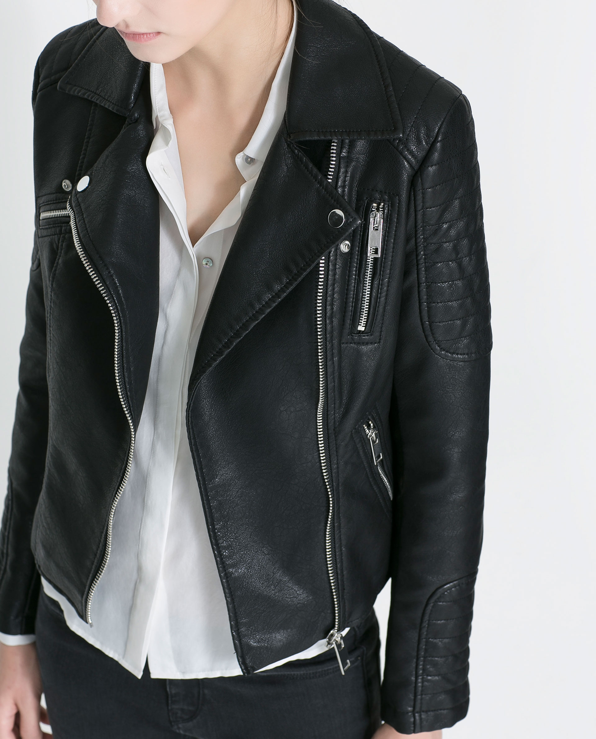 Zara Motorcycle Jacket With Zips In Black Lyst