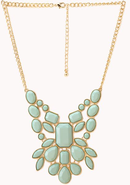 Forever 21 Statement Faux Stone Bib Necklace in Gold (Mint)
