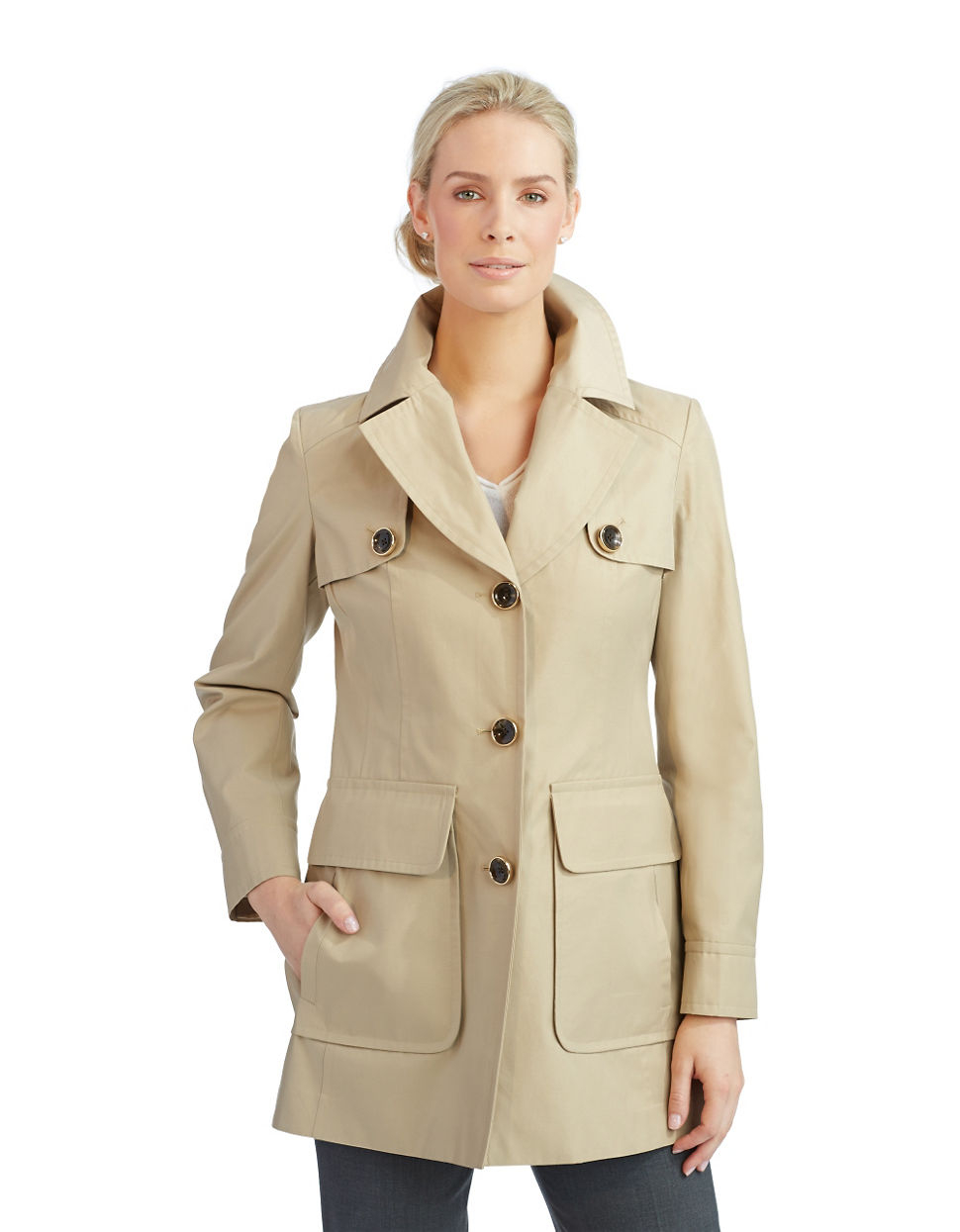 Anne Klein Topper Trench Coat in Khaki Lyst