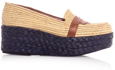 Robert Clergerie Noko Plaitedraffia Flatform Shoes in Blue