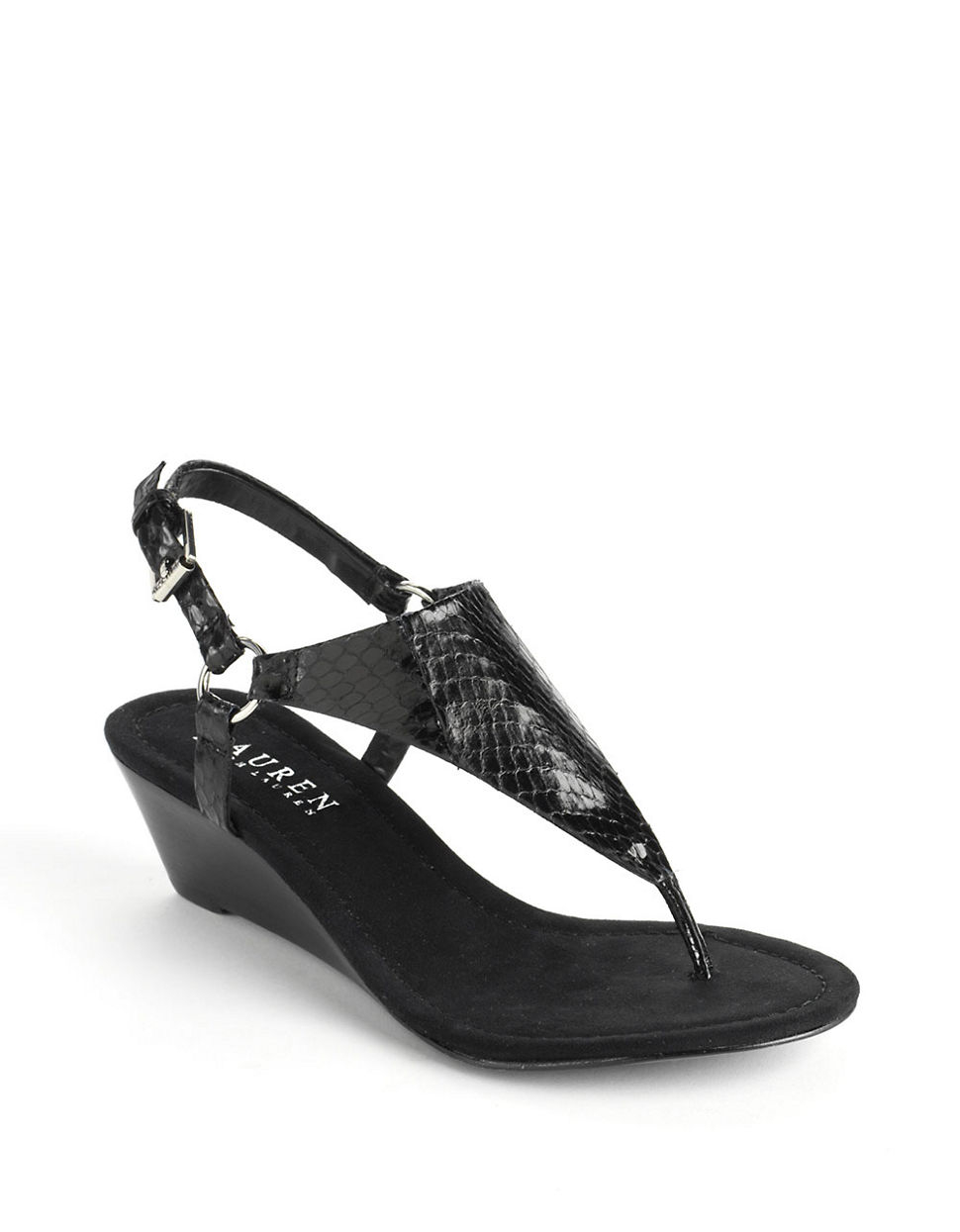 Lauren By Ralph Lauren Laurel Leather Wedge Thong Sandals in Black Lyst