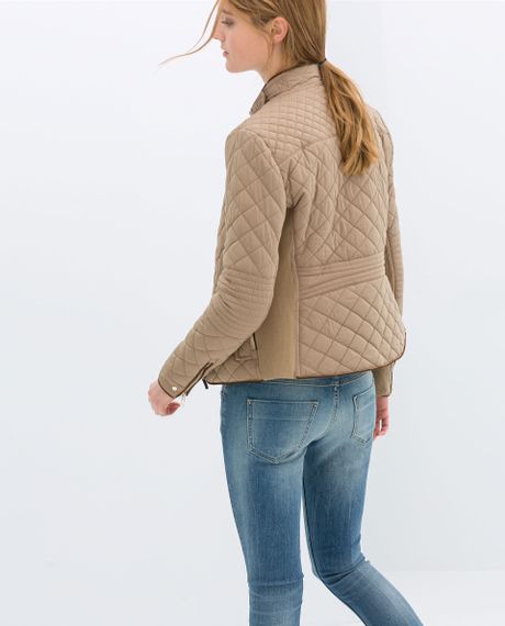 Zara Combination Quilted Jacket in Beige (Camel) | Lyst