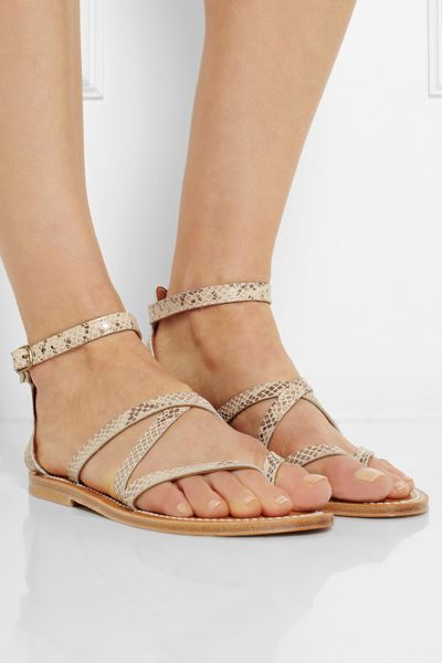 Jacques St Tropez Epicure Snake-Effect Leather Sandals in Beige ...