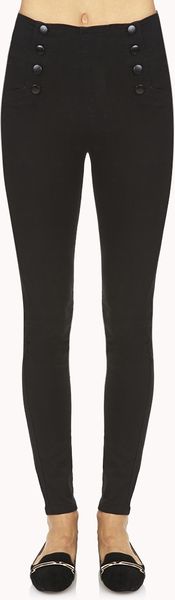 Forever 21 High-Waisted Matelot Skinny Jeans in Black | Lyst