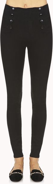 Forever 21 High-Waisted Matelot Skinny Jeans in Black