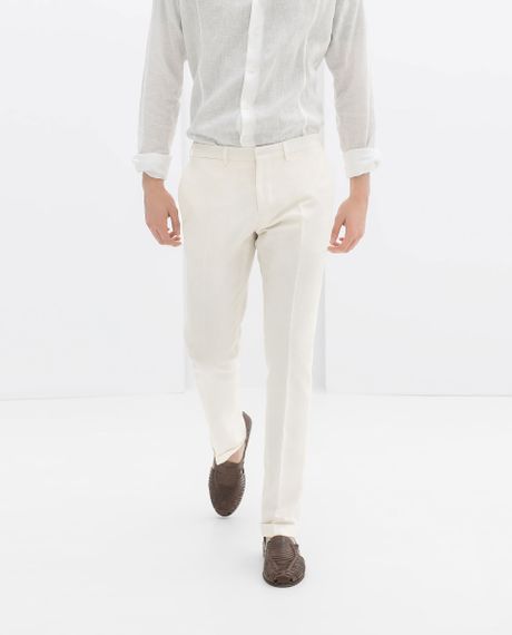Zara Linen Suit Trousers with White Edging in Beige for Men (Off-white) | Lyst