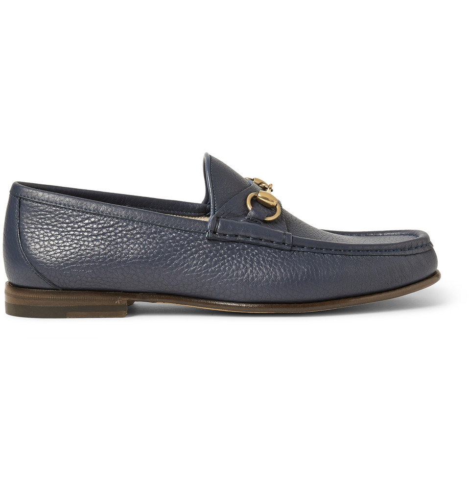 Gucci Horsebit Grained-Leather Loafers in Blue for Men | Lyst