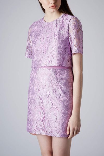 Topshop 60s Lace Shift Dress in Purple (LILAC)