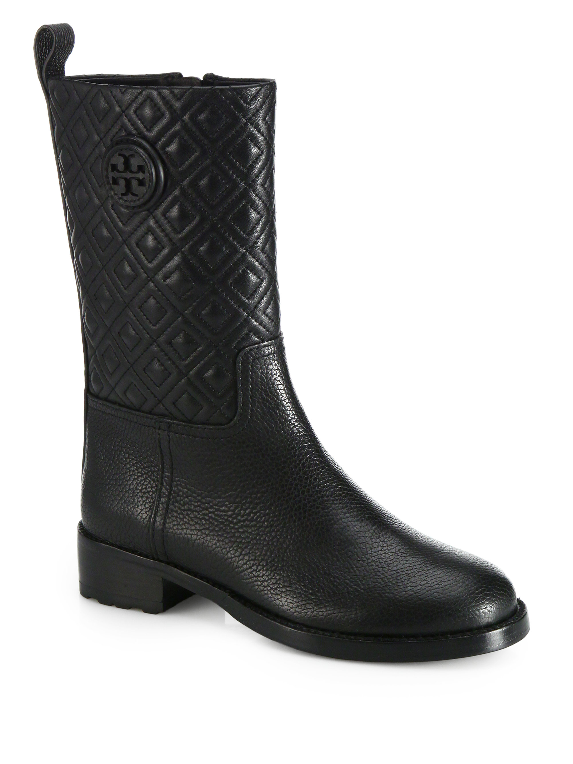 Tory Burch Marion Quilted Leather Midcalf Boots in Black Lyst