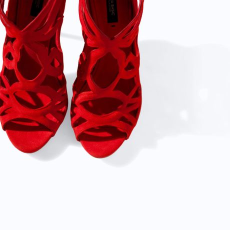 Zara High Heel Strappy Sandal in Red | Lyst