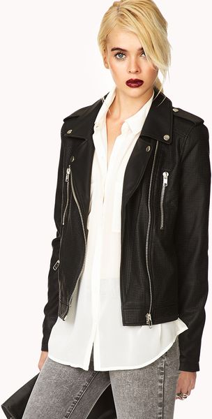 Forever 21 Cool Girl Perforated Moto Jacket in Black | Lyst Forever 21 Cool Girl Perforated Moto Jacket in Black | Lyst