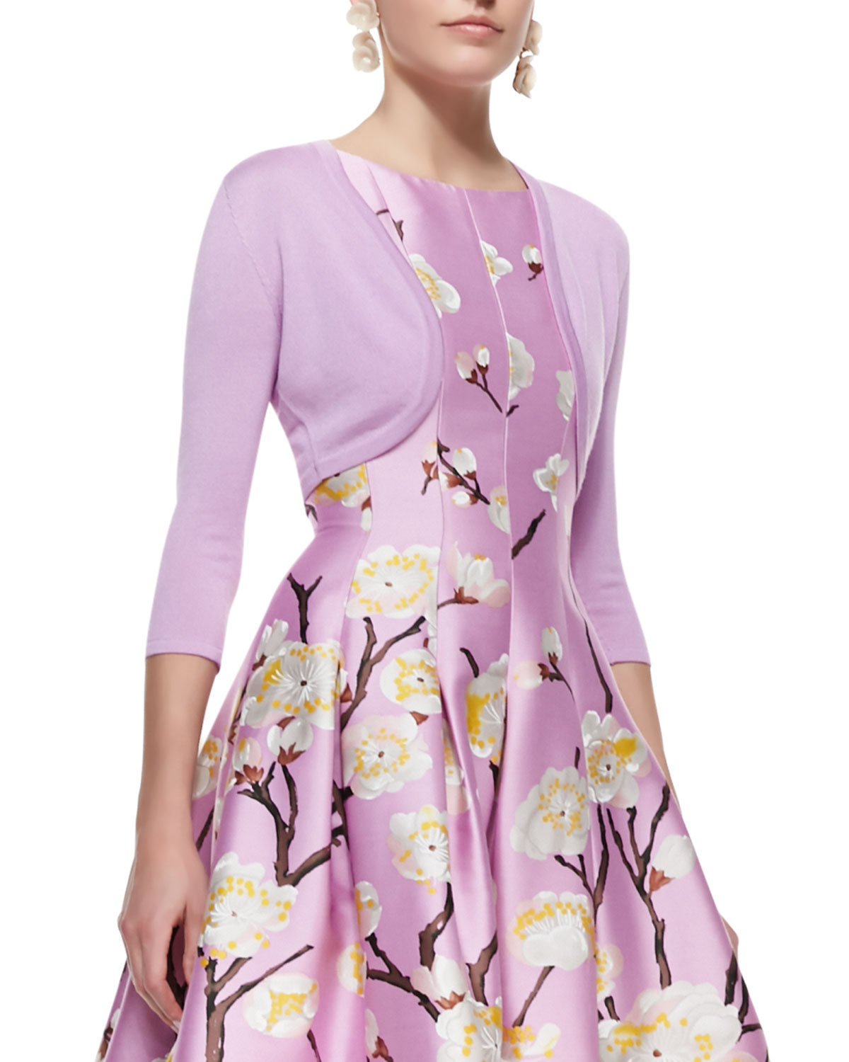 Oscar De La Renta Sleeveless Seamed Aline Floral Dress Lilac in Purple