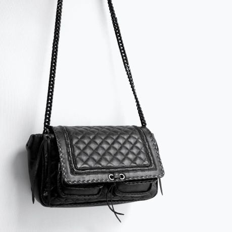 Zara Quilted Leather City Bag in Black | Lyst