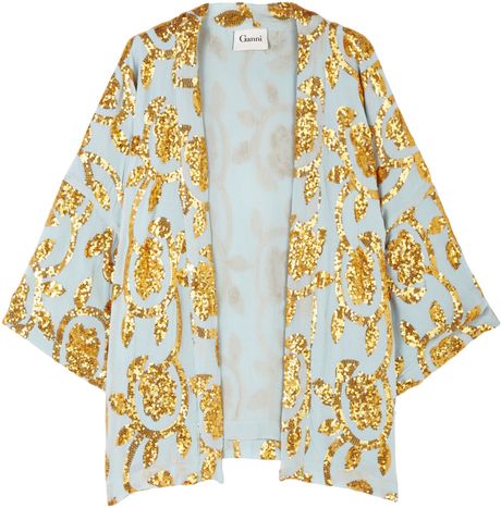 Ganni Gold Sequined Short Kimono in Blue (white)