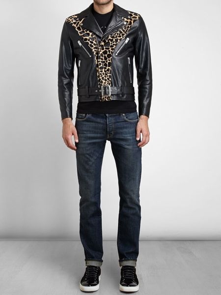 Saint Laurent Animal Print Biker Jacket in Black for Men