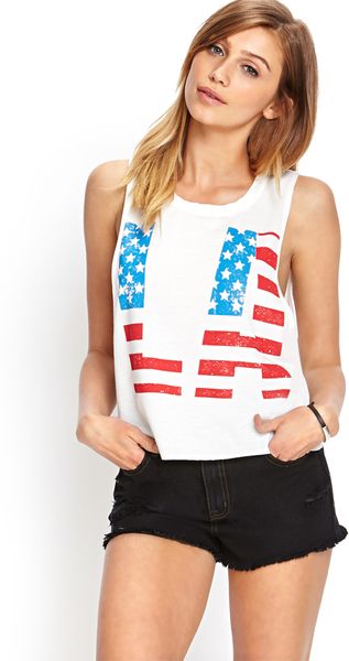 Forever 21 Americana La Muscle Tee in White (Ivory/red) Forever 21 Americana La Muscle Tee in White (Ivory/red)