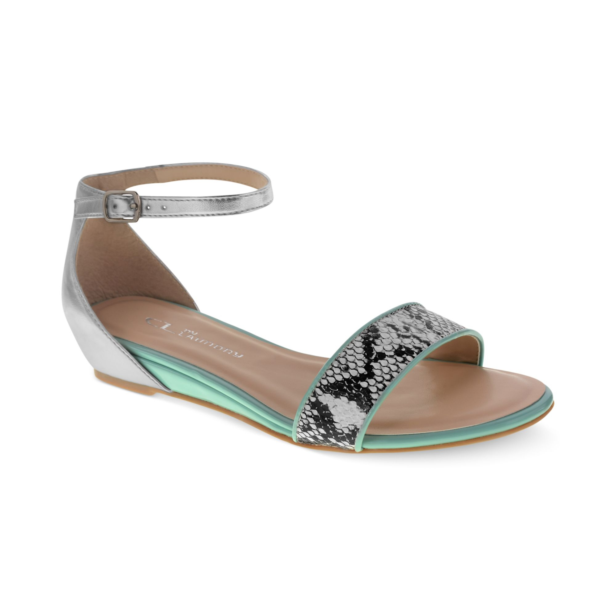 Chinese Laundry Serafina Demi Wedge Sandals in Multicolor (Black/Silver