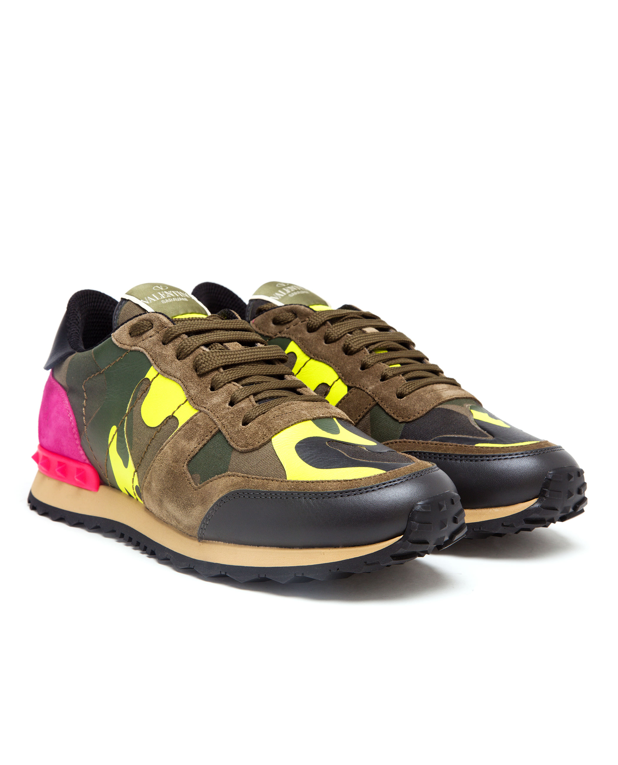 Valentino Camouflage Suede Canvas and Leather Trainers in Khaki for Men | Lyst