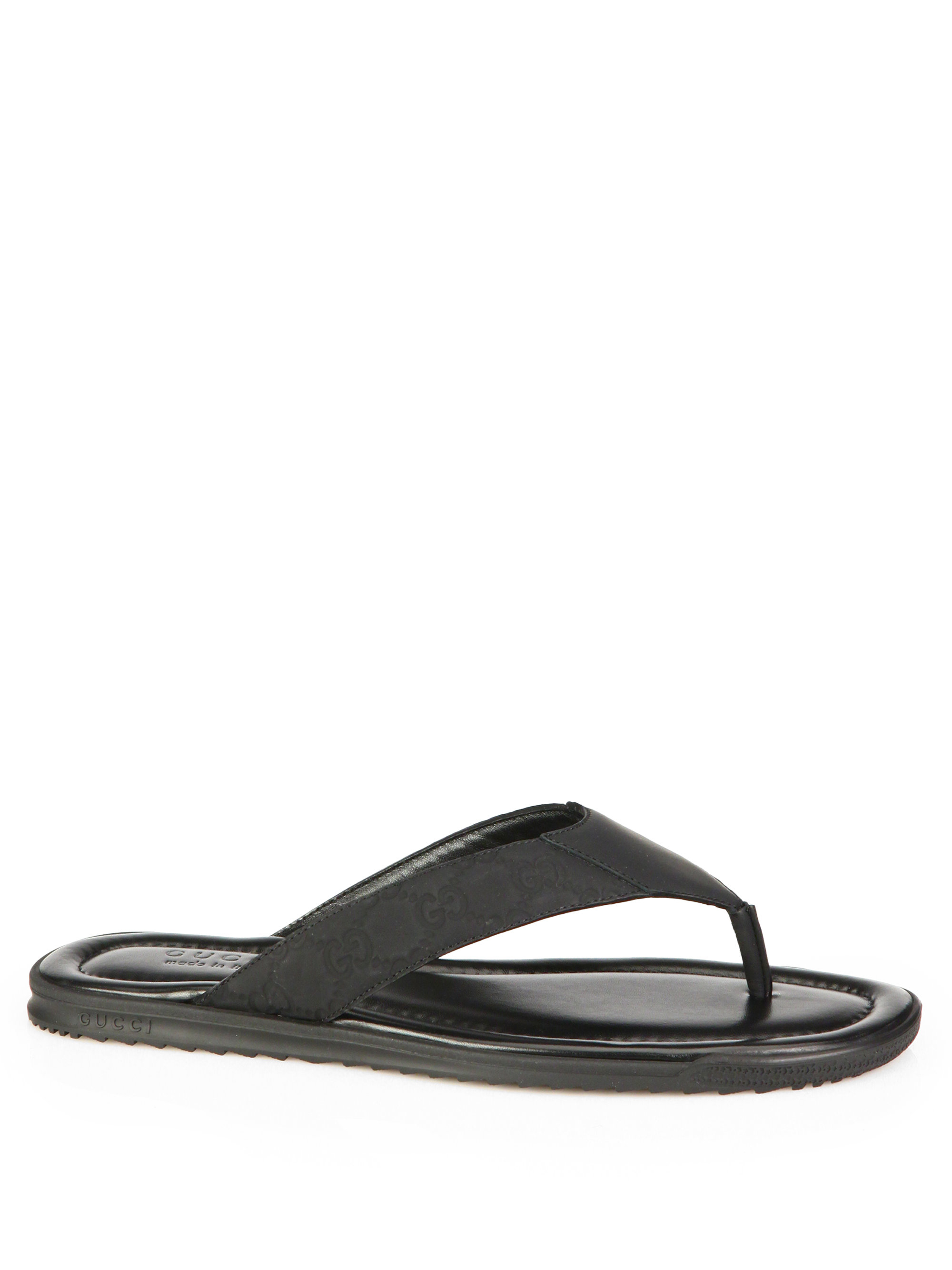 Gucci Rubberized Leather Gg Thong Flip Flops in Black for Men | Lyst