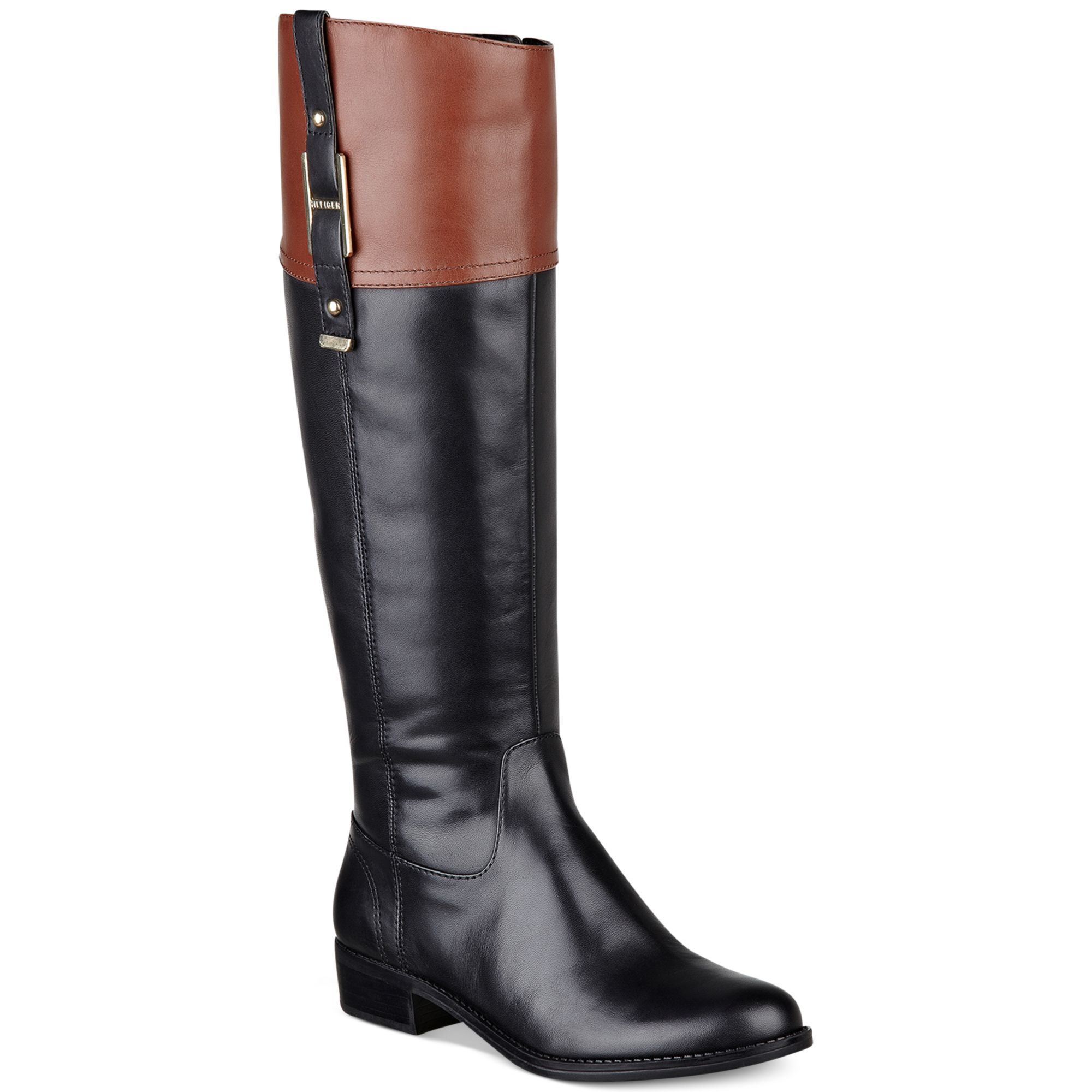 Tommy Hilfiger Women'S Gibsy Tall Riding Boots in Black (Black/Cognac