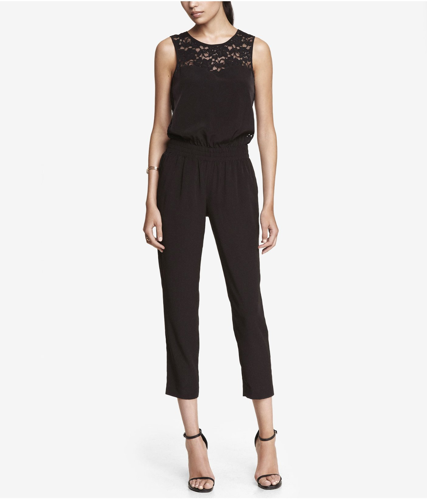Express Pieced Lace Jumpsuit in Black (PITCH BLACK)