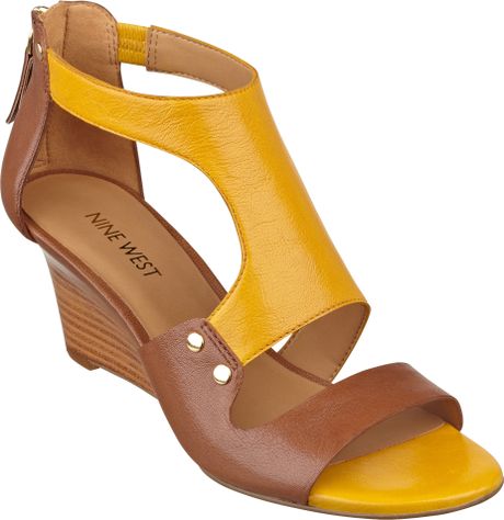 Nine West Rooster Wedge Sandals in Yellow (LIGHT BROWNYELLOW LE ...