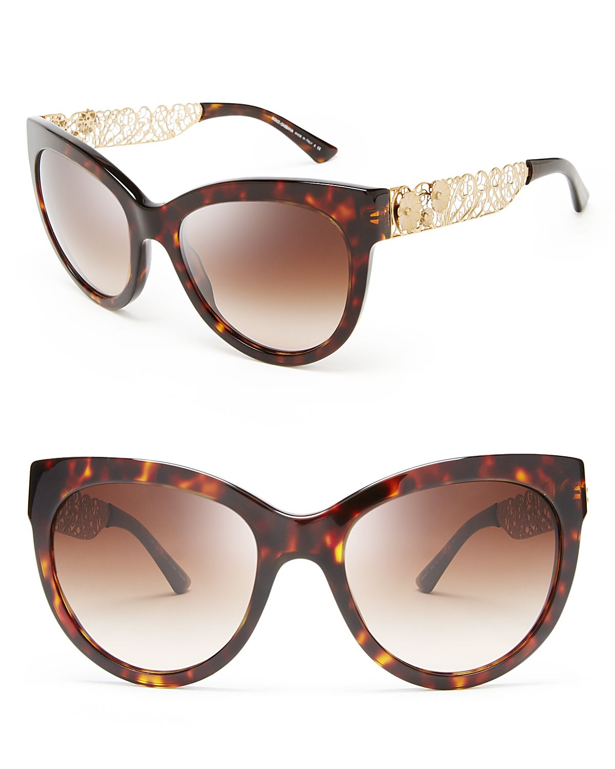Dolce & Gabbana Cat Eye Floral Filigree Sunglasses in Brown (Havana) Lyst